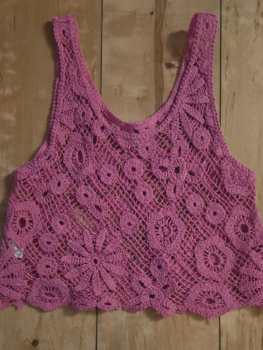 Pink Crochet Crop Tank Top -  Women